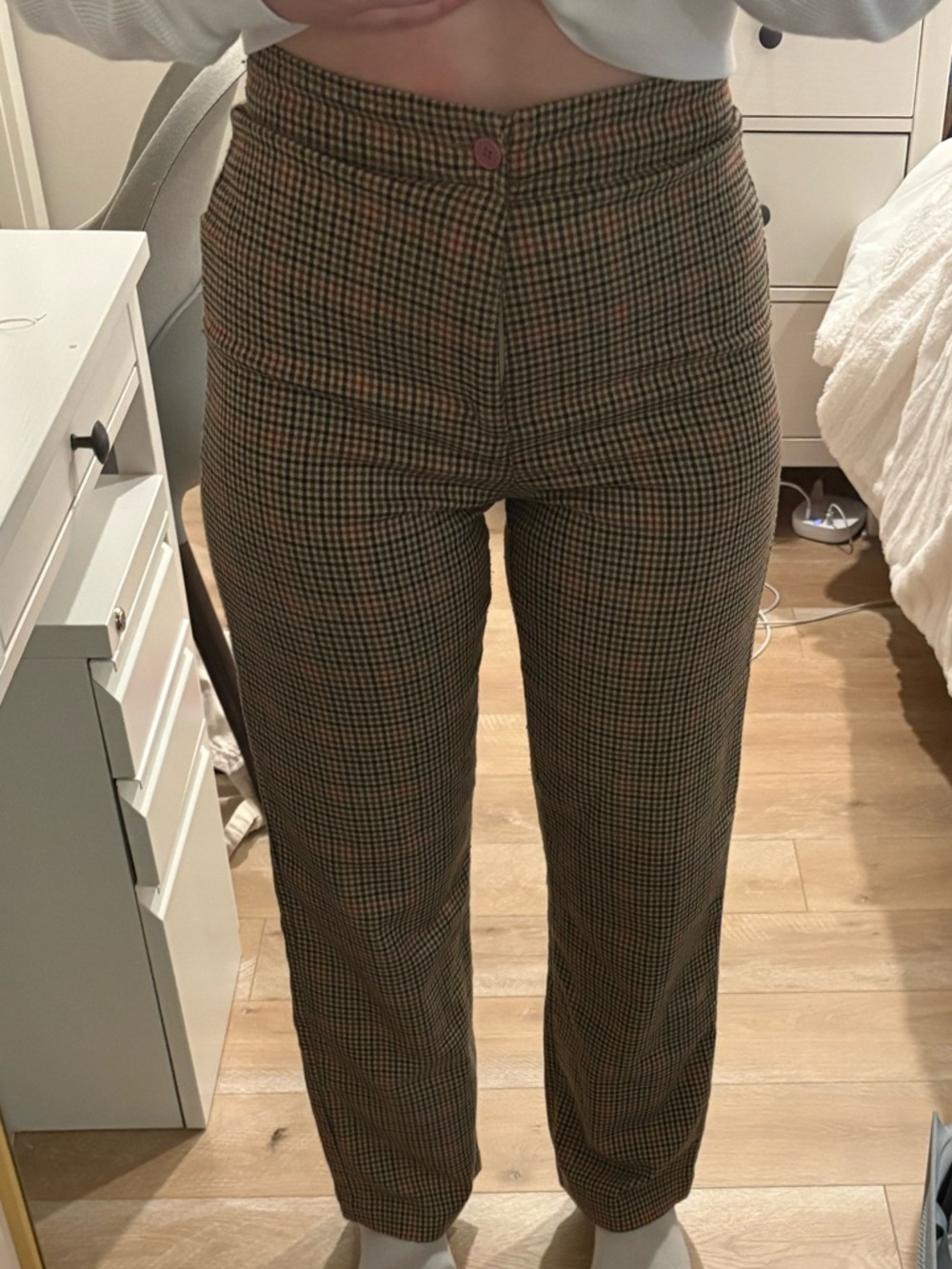 Brandy Melville Brown Plaid Dress Pants with Orange Accents